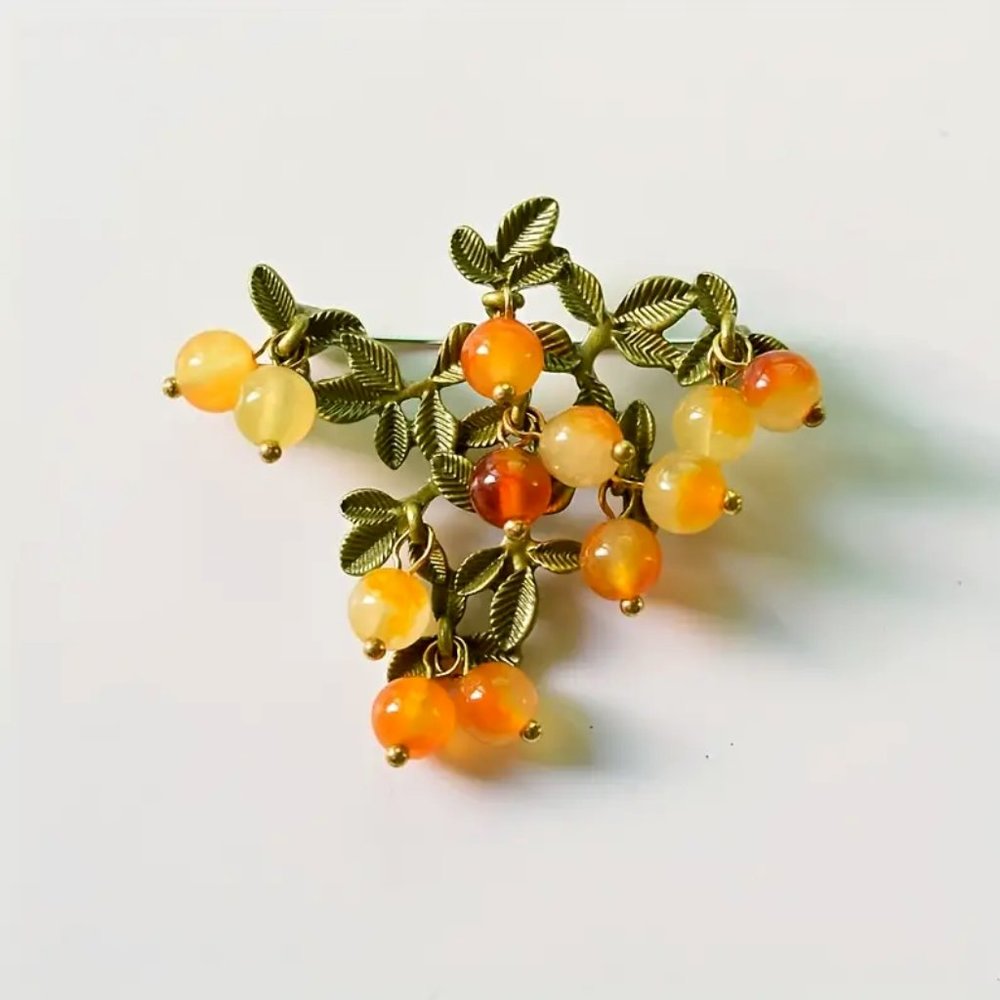Stunning Tangerine Dangle Beads • Berry Brooch